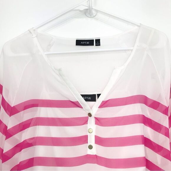 Apt. 9 Pink Striped Lightweight Chiffon Nautical Blouse with Cami Tank - Picture 2 of 16